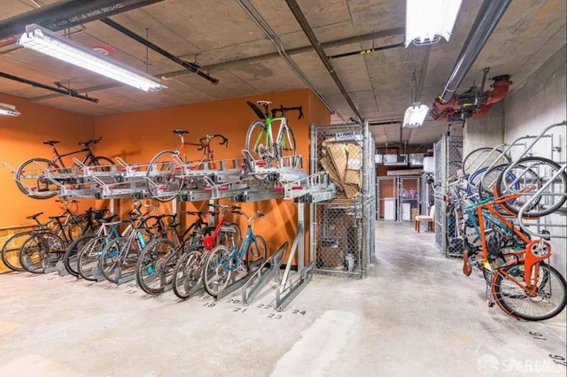 a view of a bike storage area of the apartment building