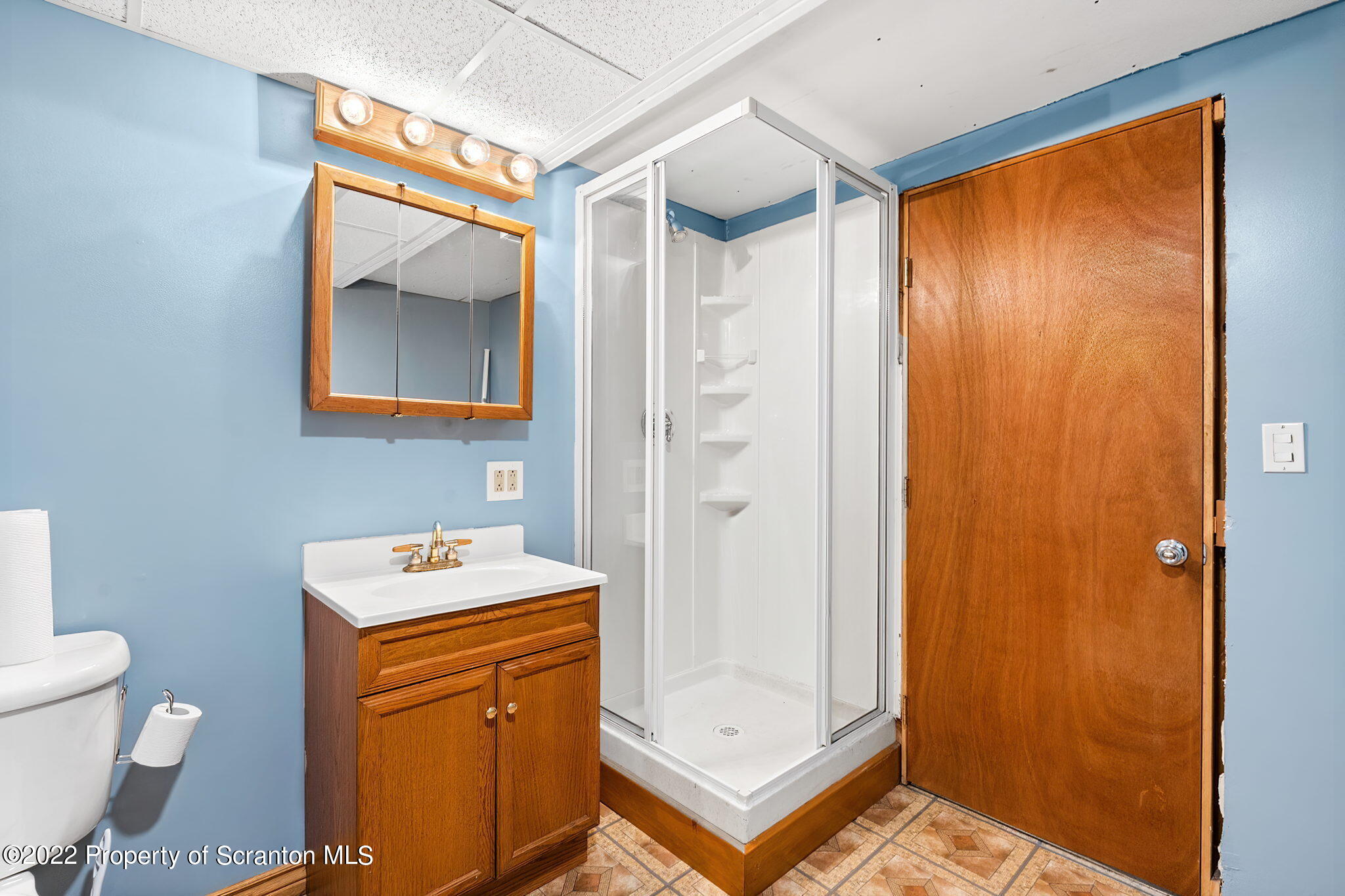 199 Spring Hill Road Moscow, PA 18444 - Photo 33 of 33 a bathroom with a sink a toilet a shower and a mirror