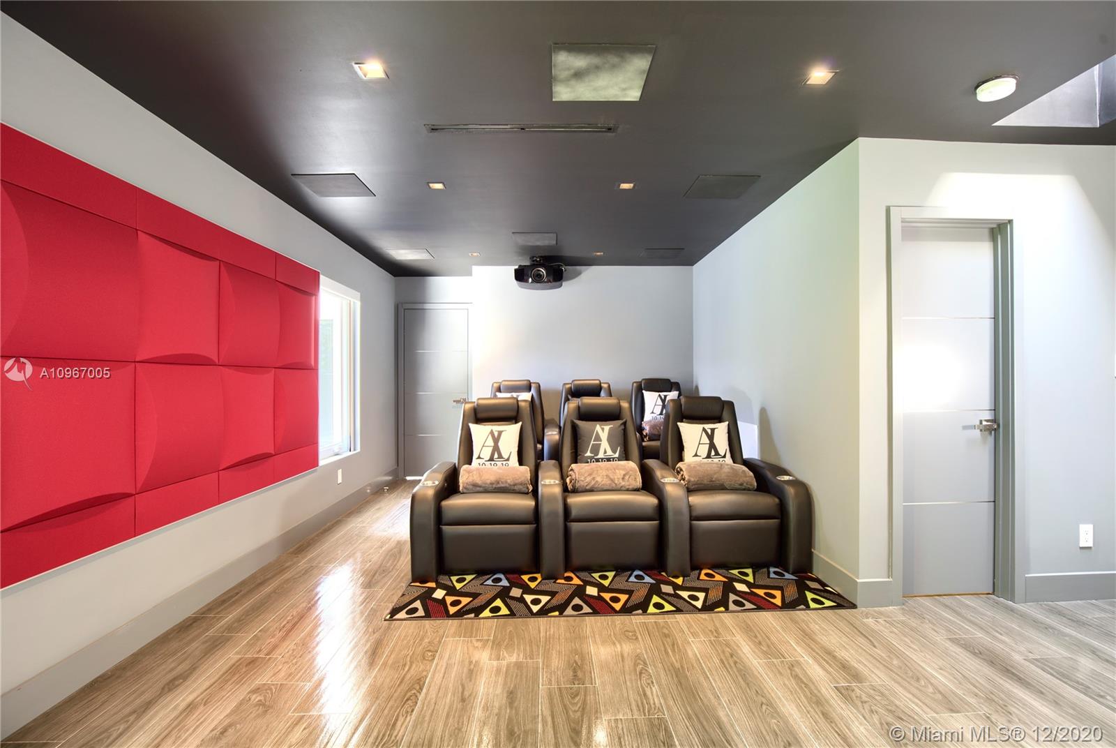 6460 Southwest 133rd Drive Pinecrest, FL 33156 - Photo 18 of 51 Media room with leather theatrical chairs, 133" Stewart film screen, Sony projector, 11.2 Triad surround sound Triad speaker system, Apple TV.