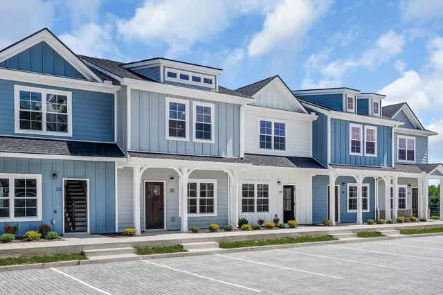 a front view of a brick building