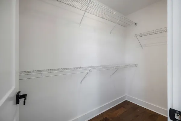 a view of a room with racks on the wall