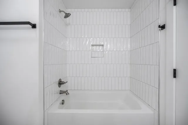 a bathroom with a bathtub