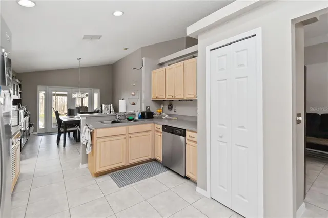 a bed room with a bed and a table