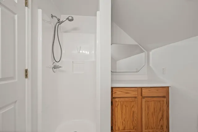 a bathroom that has a shower in it