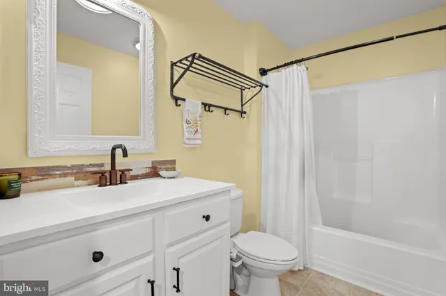 a bathroom with a sink a toilet a mirror and shower