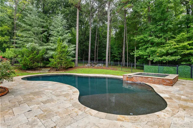 a view of a swimming pool with a yard