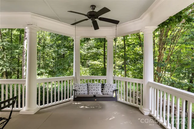 a view of a black and white roof deck