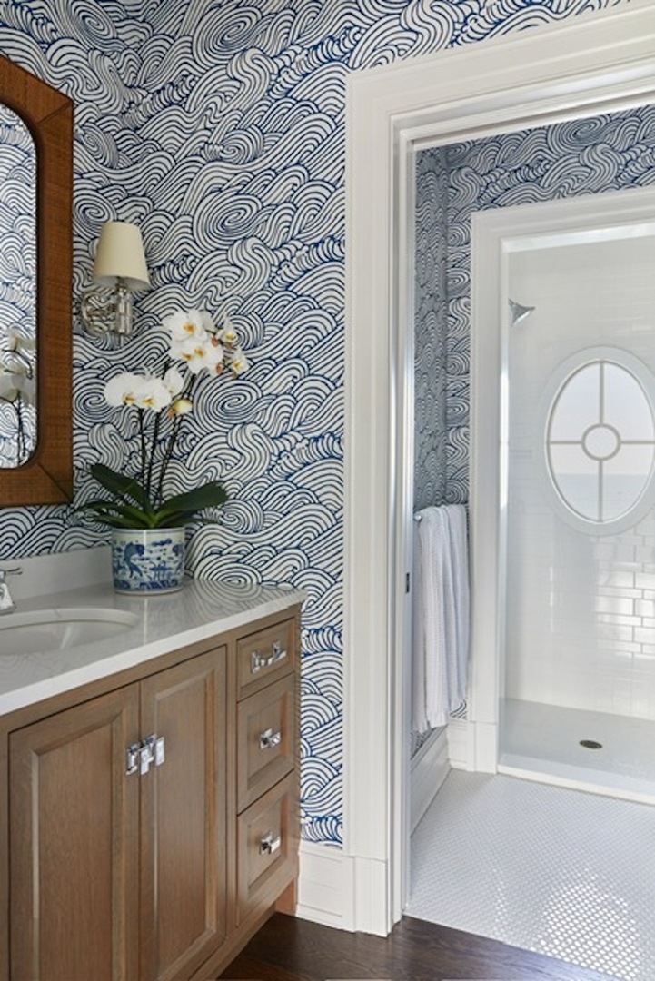 381 Sheridan Road Winnetka, IL 60093 - Photo 34 of 60 a bathroom with a granite countertop sink a mirror and shower