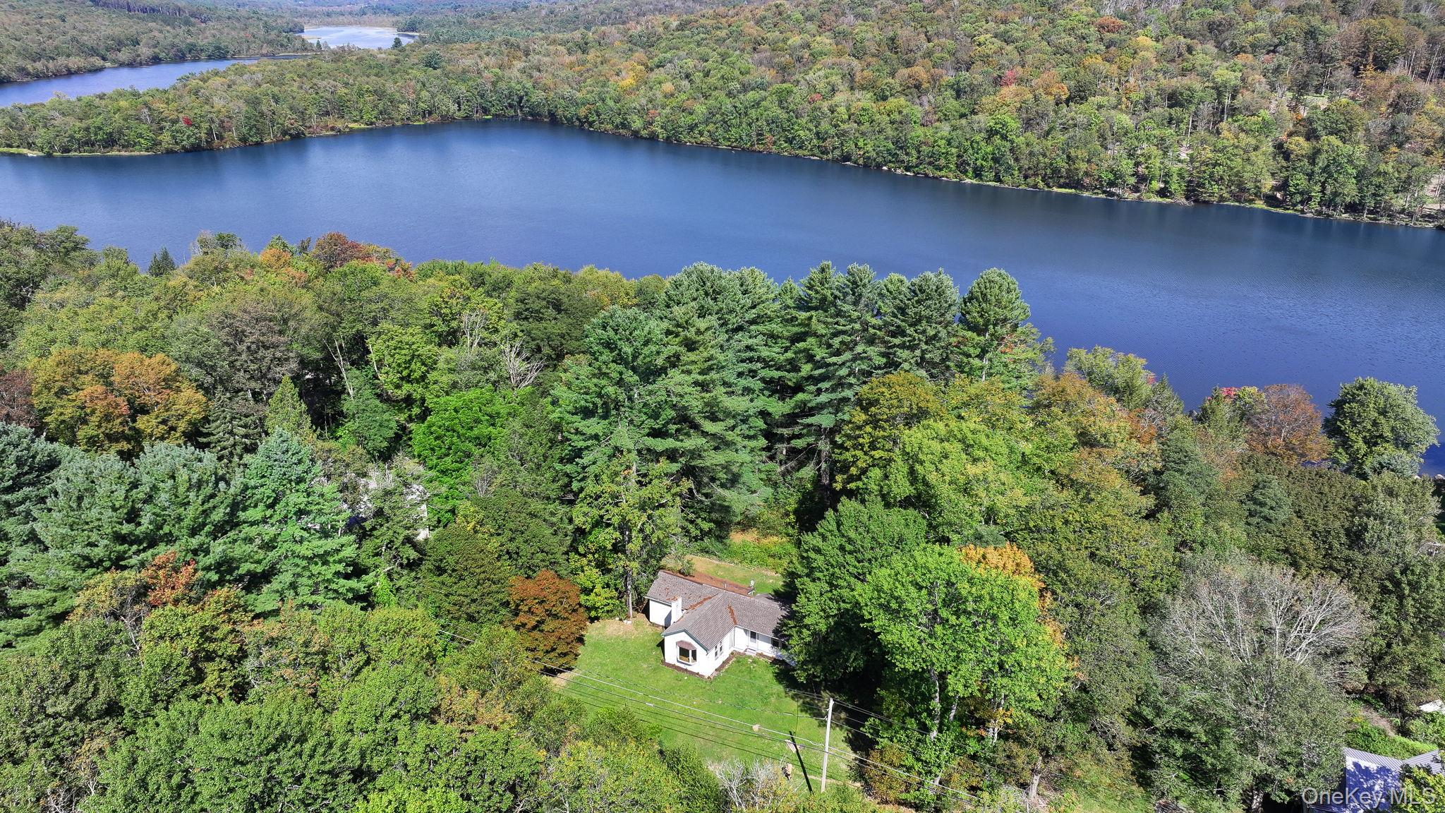 1463 Briscoe Road Swan Lake, NY 12783 - Photo 2 of 21 Bird's eye view of a heavily wooded area and a nearby body of water