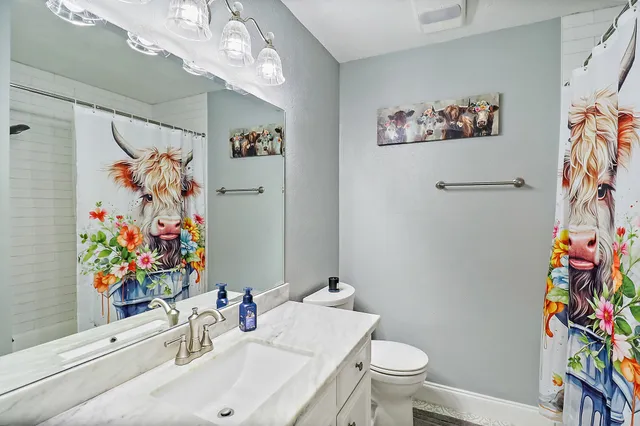 a bathroom with a sink a mirror and a toilet