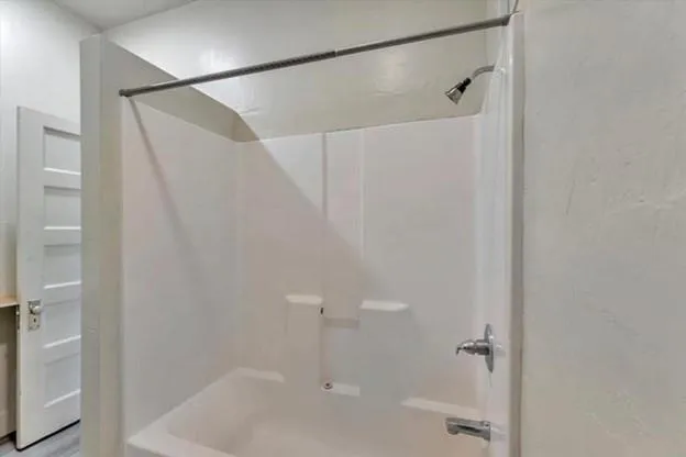 a bathroom with a shower and a bath tub