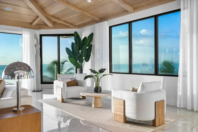 a view of balcony with furniture