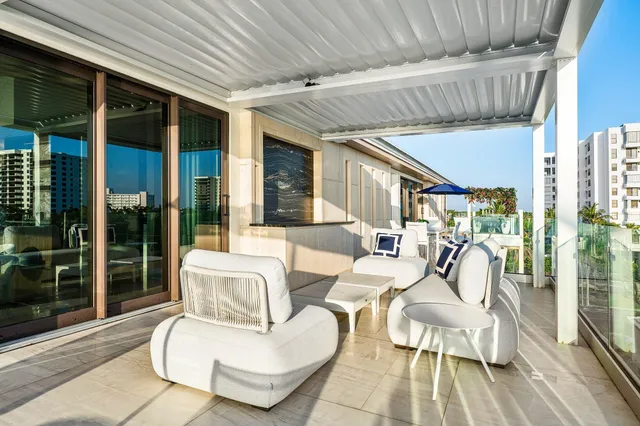 a outdoor view of a building from a balcony