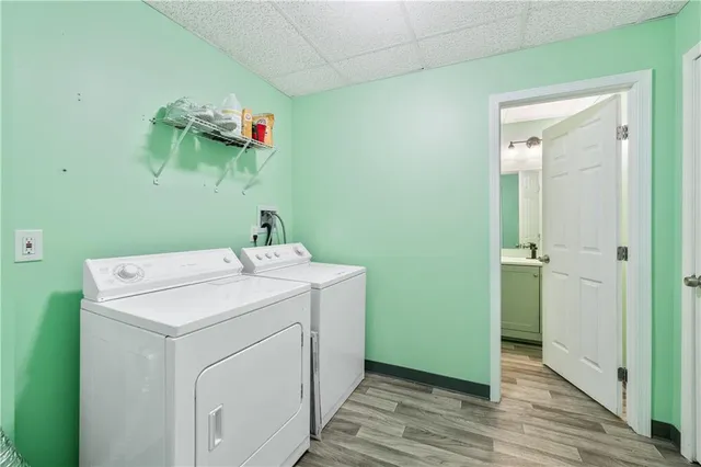 a utility room with dryer and washer
