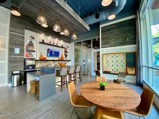 an outdoor space with furniture