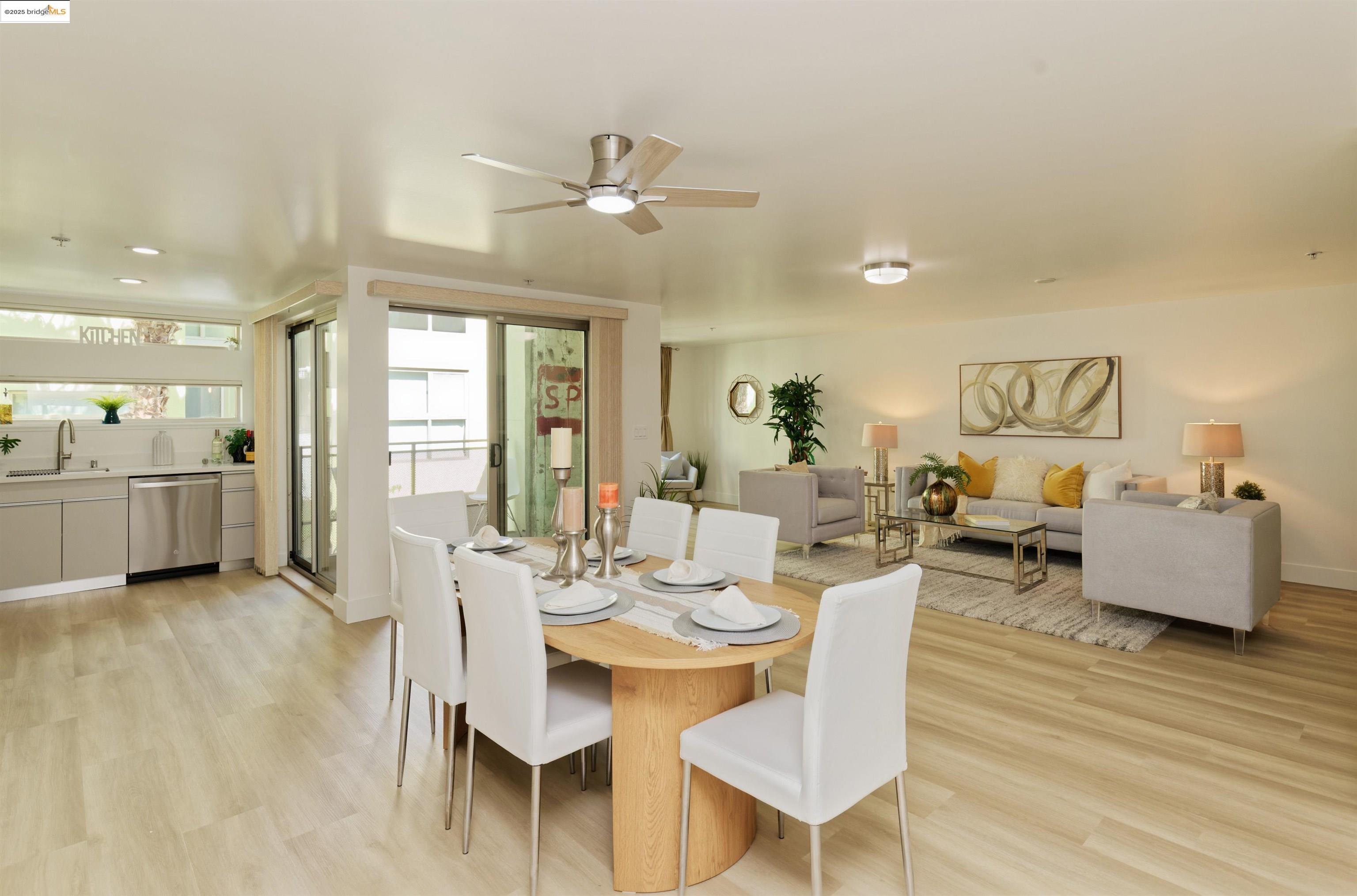 1201 Pine Street, Unit 315 Oakland, CA 94607 - Photo 10 of 41 Dining space with ceiling fan, light wood finished floors, and recessed lighting