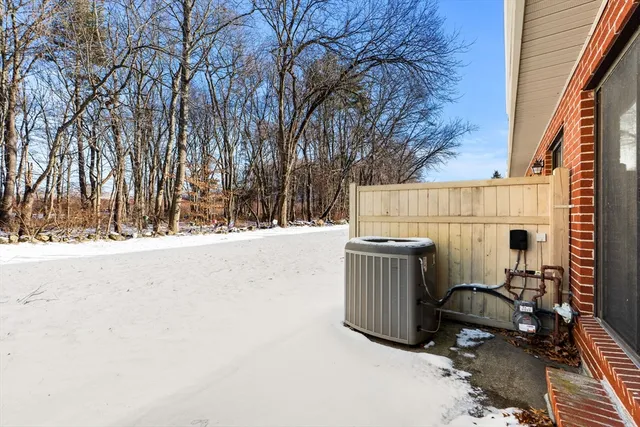 a view of a building with a snow