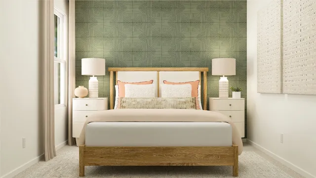 a bedroom with a bed and window