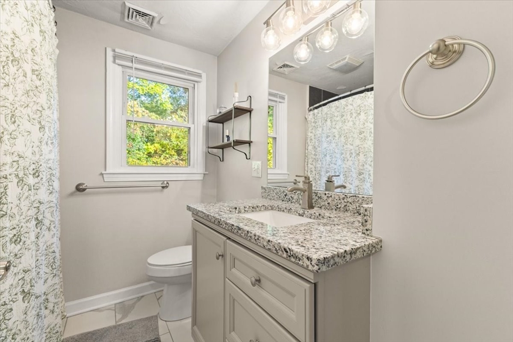 3 Federal Street, Unit 3 Blackstone, MA 01504 - Photo 18 of 27 a bathroom with a granite countertop sink toilet and a mirror