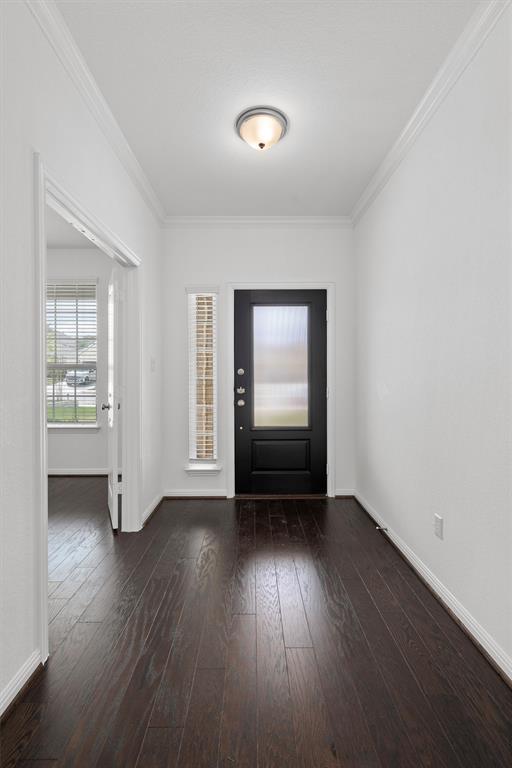 236 Prato Place Georgetown, TX 78628 - Photo 6 of 40 A welcoming entry hall with dark hardwood floors leads to a bright, spacious interior.