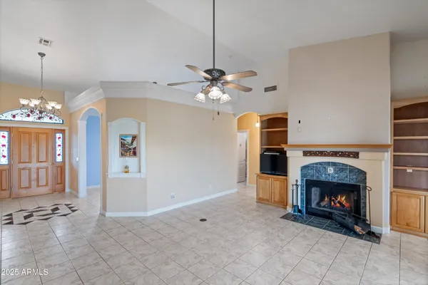 a view of a livingroom with a chandelier