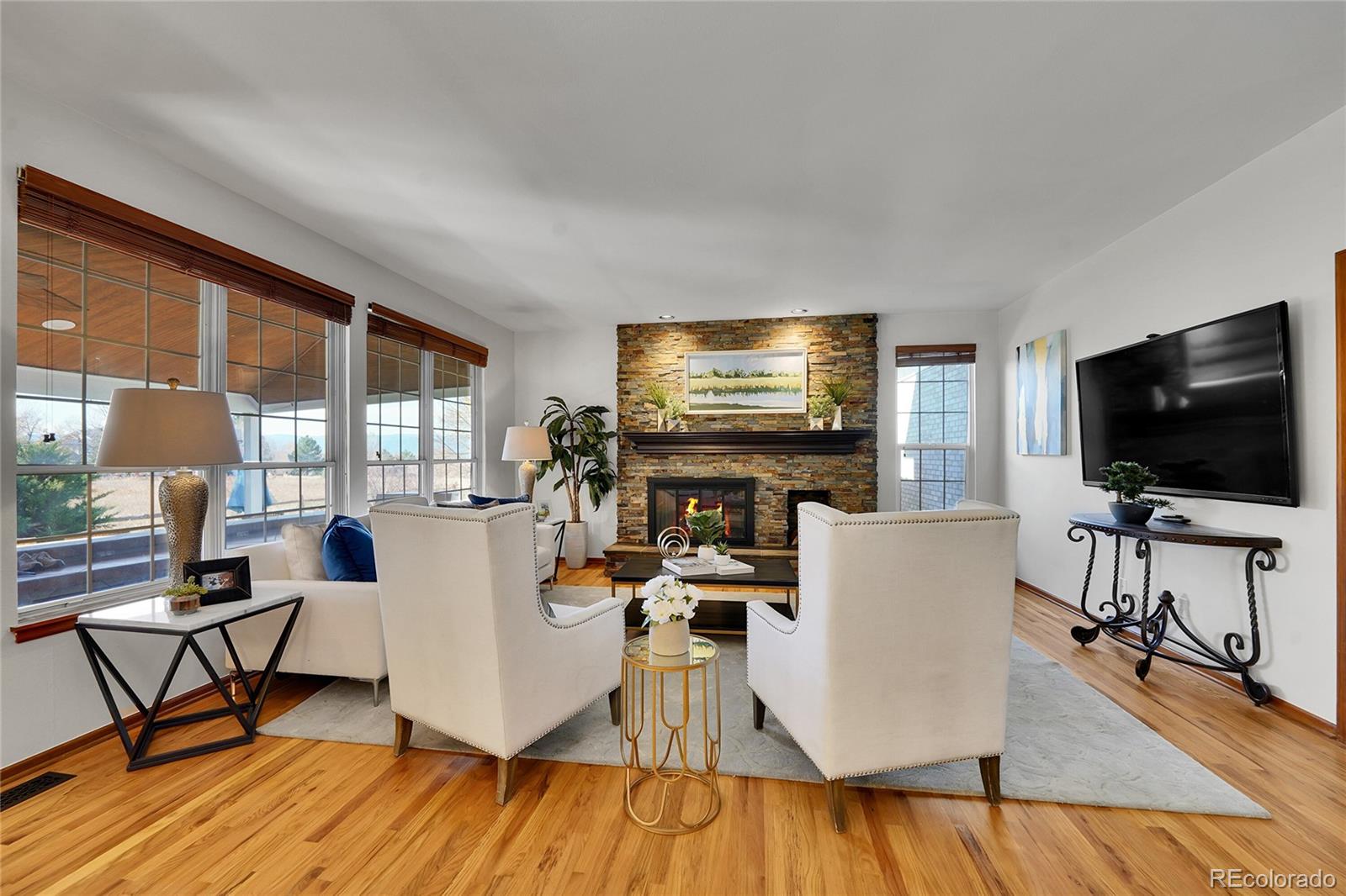 2226 Thistle Ridge Circle Highlands Ranch, CO 80126 - Photo 14 of 49 a living room with furniture and a flat screen tv
