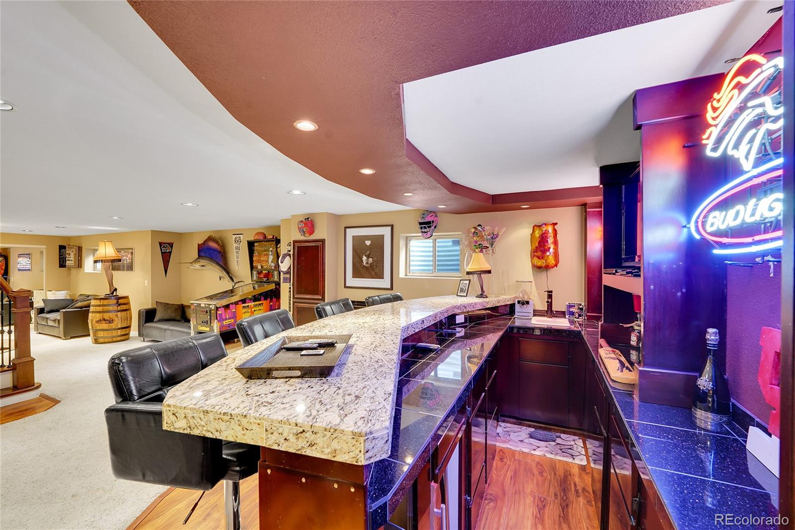 2226 Thistle Ridge Circle Highlands Ranch, CO 80126 - Photo 29 of 49 a living room with furniture a rug and a projector