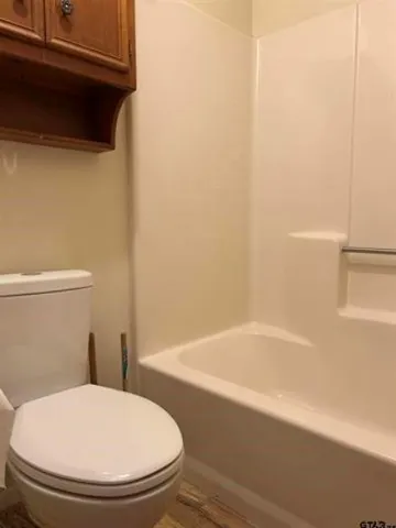 a bathroom with a toilet and a bathtub