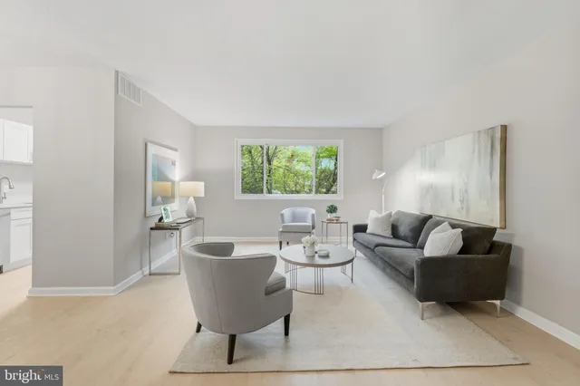 a living room with furniture a rug a lamp and a window