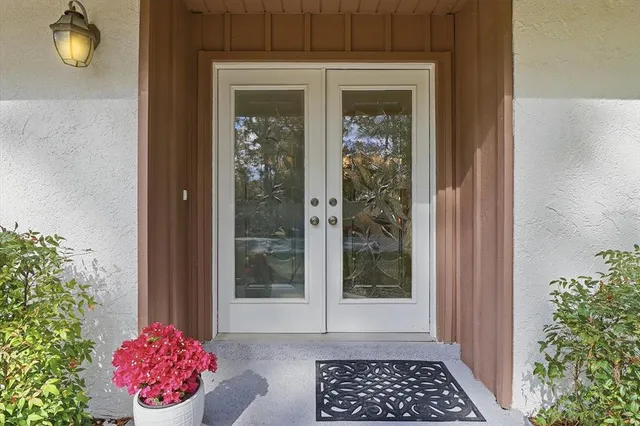 a view of a door and a potted plant