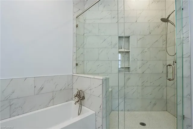 a bathroom with a bathtub