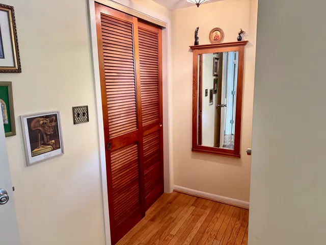 view of front door with wooden floor