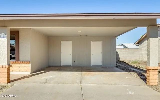 a view of a room with a door