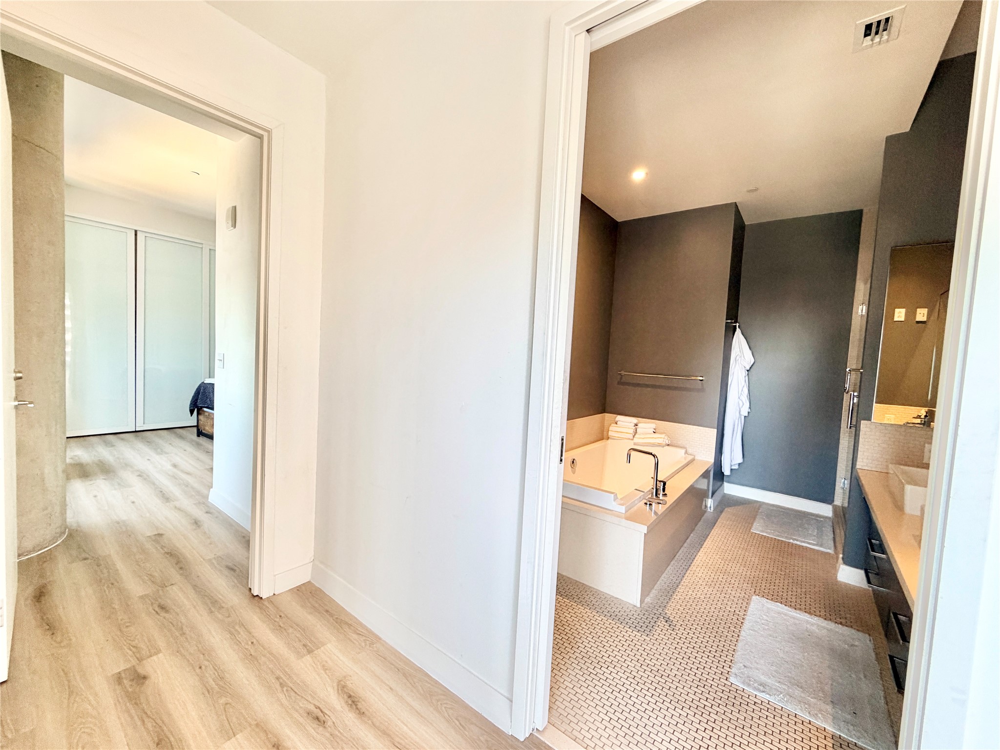210 Lavaca Street, Unit 1912 Austin, TX 78701 - Photo 16 of 40 Full bath with a garden tub, vanity, and light wood finished floors
