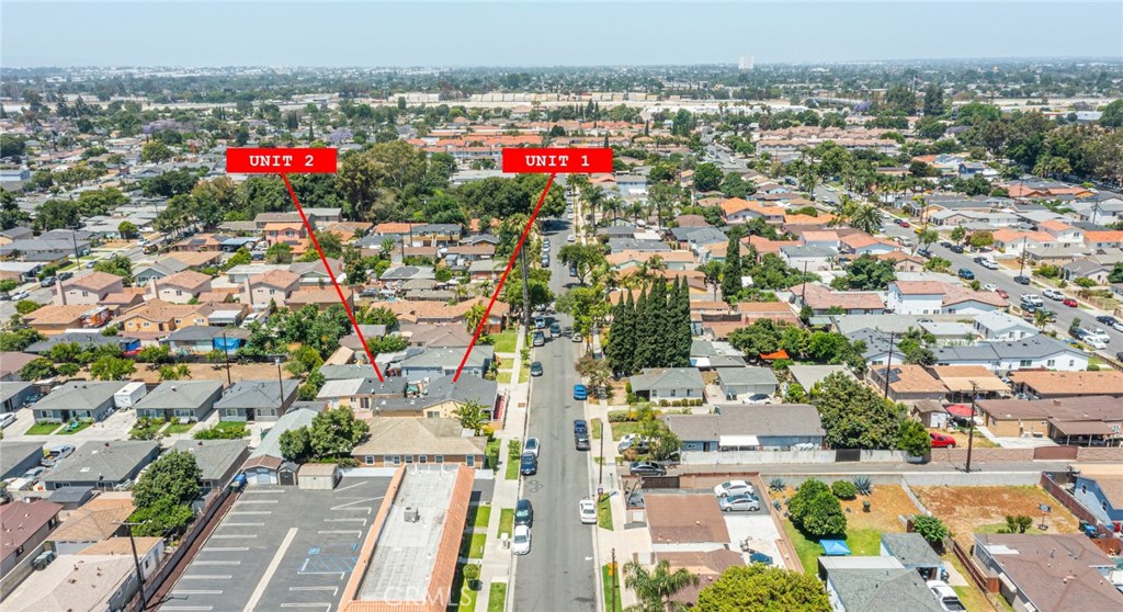 6824 Marcelle Street Paramount, CA 90723 - Photo 43 of 46 an aerial view of residential houses with outdoor space and swimming pool