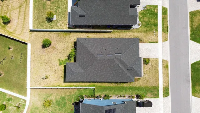 aerial view of a brick building with windows