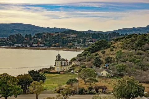 a view of lake and mountain