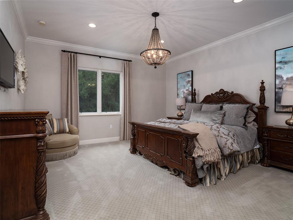 10803 Southwest 27 Avenue Gainesville, FL 32608 - Photo 43 of 78 a spacious bedroom with a bed and a chandelier