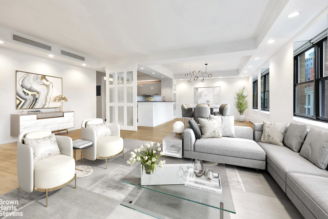 260 West Broadway, Unit 6D Manhattan, NY 10013 - Photo 1 of 15 a living room with furniture and a large window