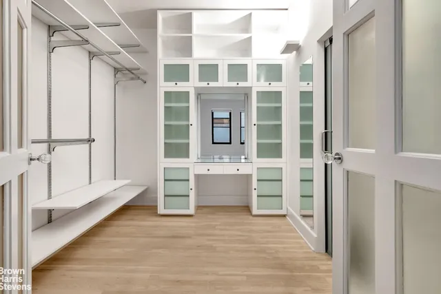 a view of walk in closet with white walls and window