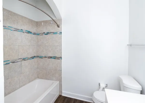 a bathroom with a toilet and a bathtub