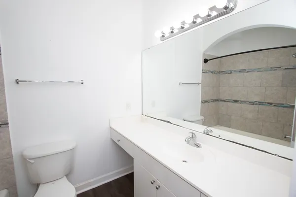 a bathroom with a sink and mirror