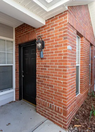 a front view of a building with door