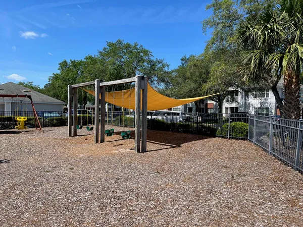 a view of a park with slide