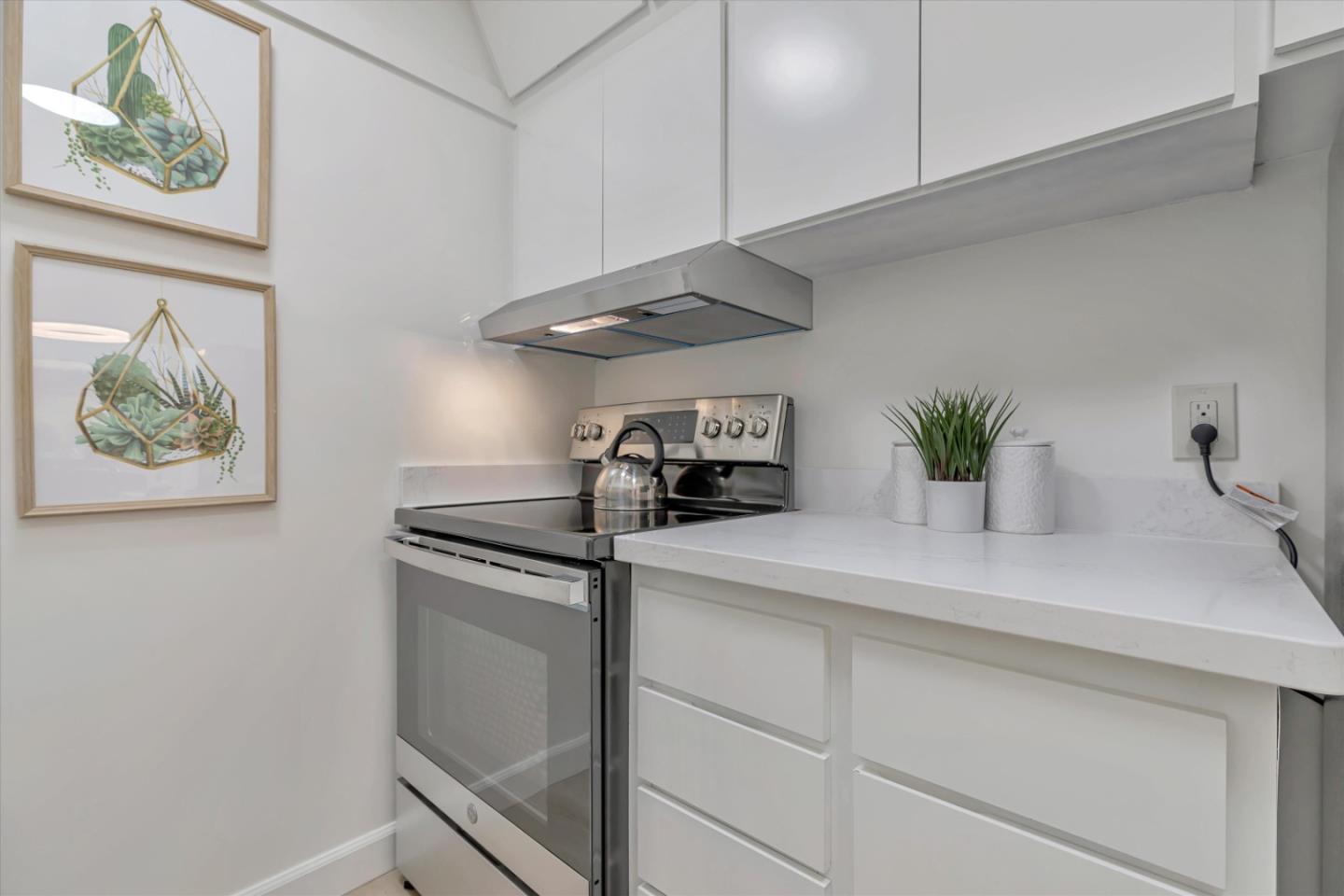 500 West Middlefield Road, Unit 142 Mountain View, CA 94043 - Photo 19 of 59 a kitchen with stainless steel appliances white cabinets and a potted plant