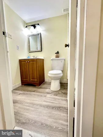 a bathroom with a toilet a sink and mirror