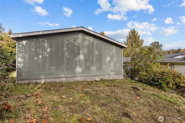 a view of backyard with plants and tree
