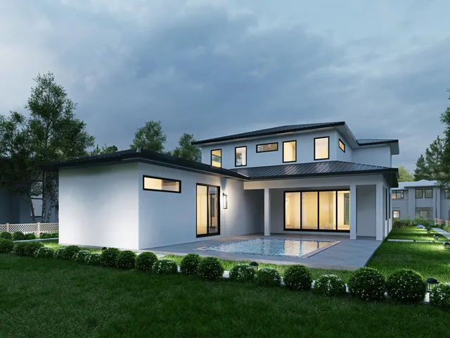 a front view of house and yard with green space