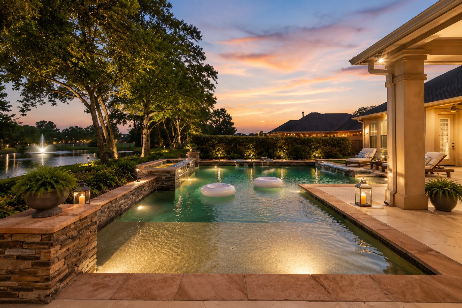 6006 Valhalla Drive Spring, TX 77379 - Photo 40 of 44 Resort-style heated pool and spa with breathtaking lake views beyond.