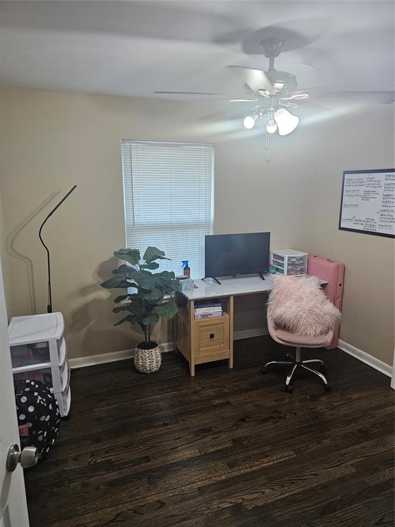 9911 Ferguson Road Dallas, TX 75228 - Photo 12 of 18 Office featuring dark wood-type flooring and ceiling fan